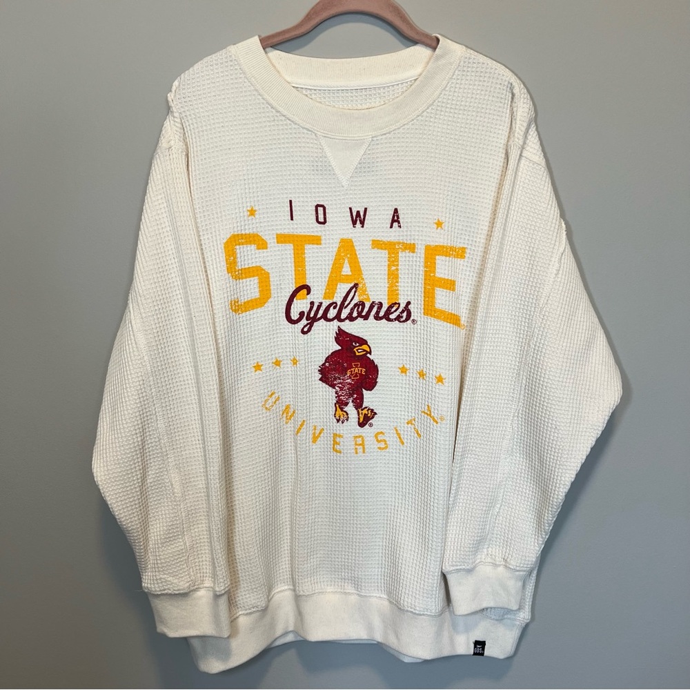 Gameday Social Cream Iowa State Waffle‎ Knit Crewneck Sweatshirt XL